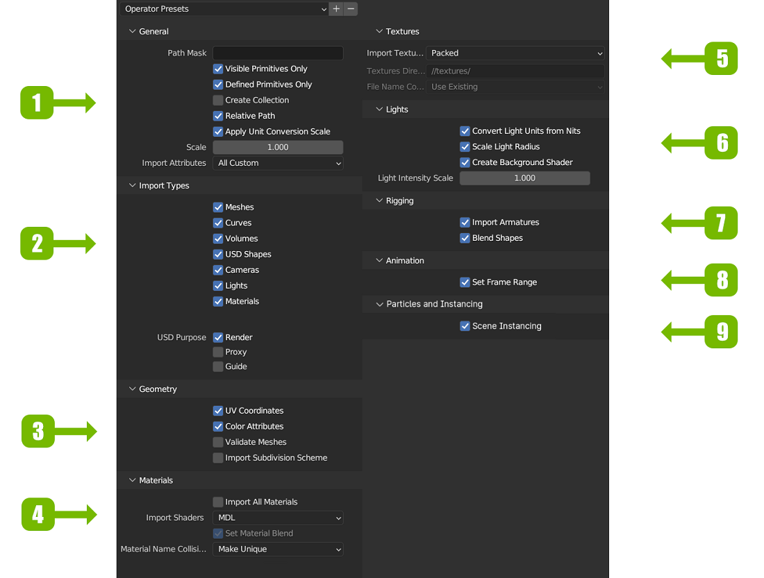 Menu for importing USD files