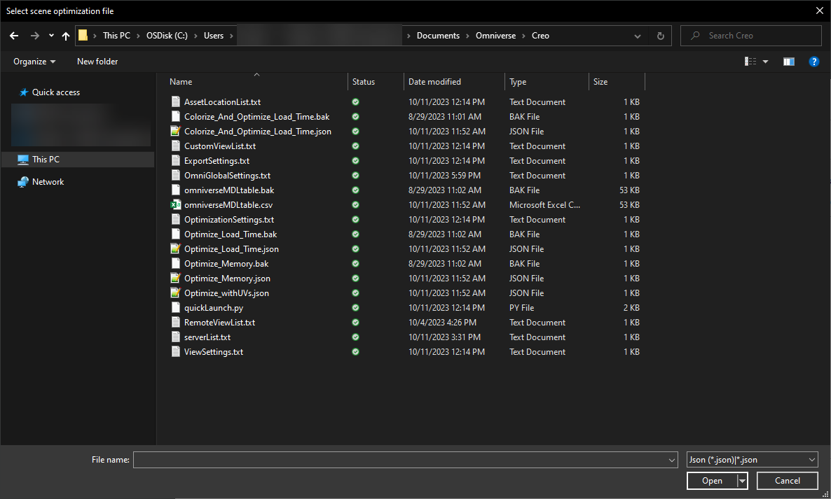 Scene Optimization json