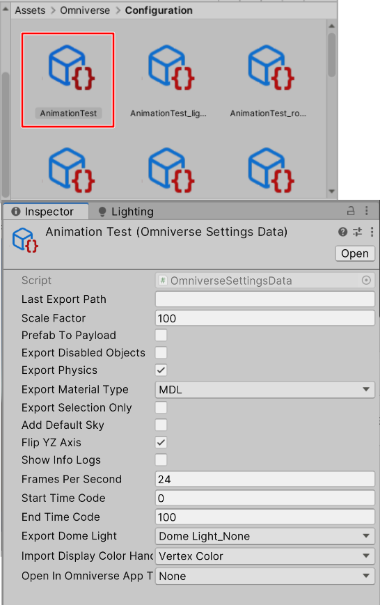 Asset parameters.