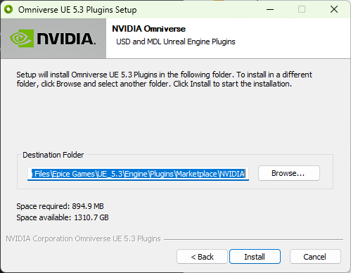Omniverse Unreal Connector Installation dialog box