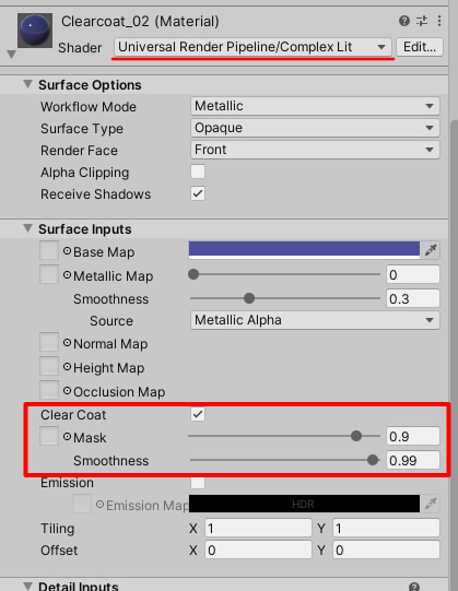 Clearcoat Mask in Universal Render Pipeline/Complex Lit.