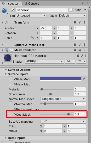 Clearcoat Mask in HDRP/Lit.