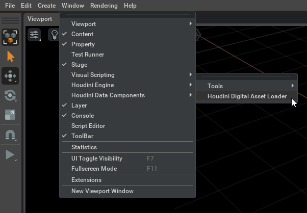 Houdini Engine Extension Window