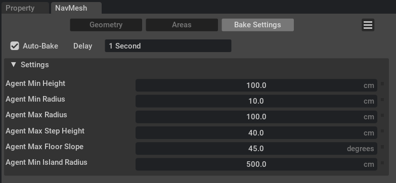 The NavMesh Settings - Bake Settings