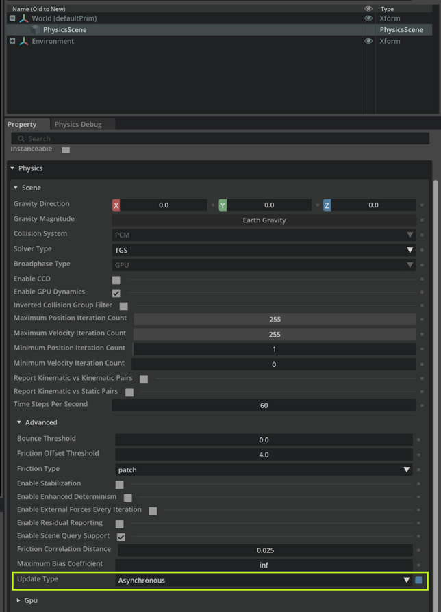 Asynchronous Simulation and Rendering settings