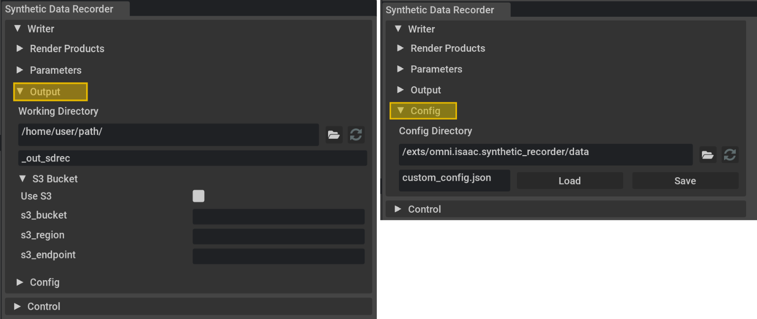 Synthetic Data Recorder Output and Config